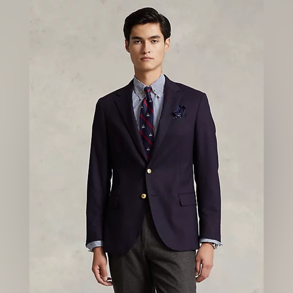 Polo Ralph Lauren The Iconic Two-Button Blazer Virgin Wool Sports Coat Blue 42L